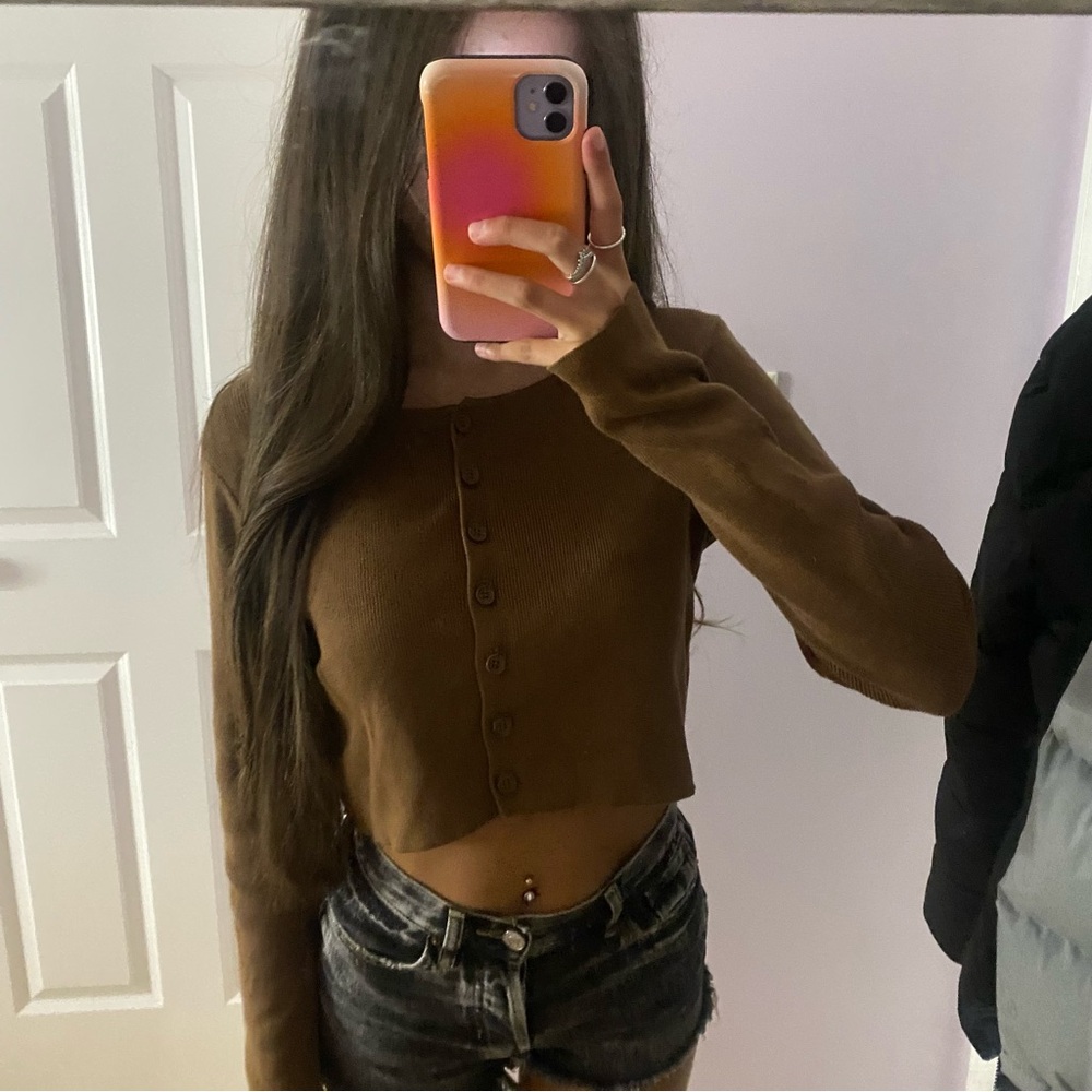 Brandy Melville Brown Button-Up Top